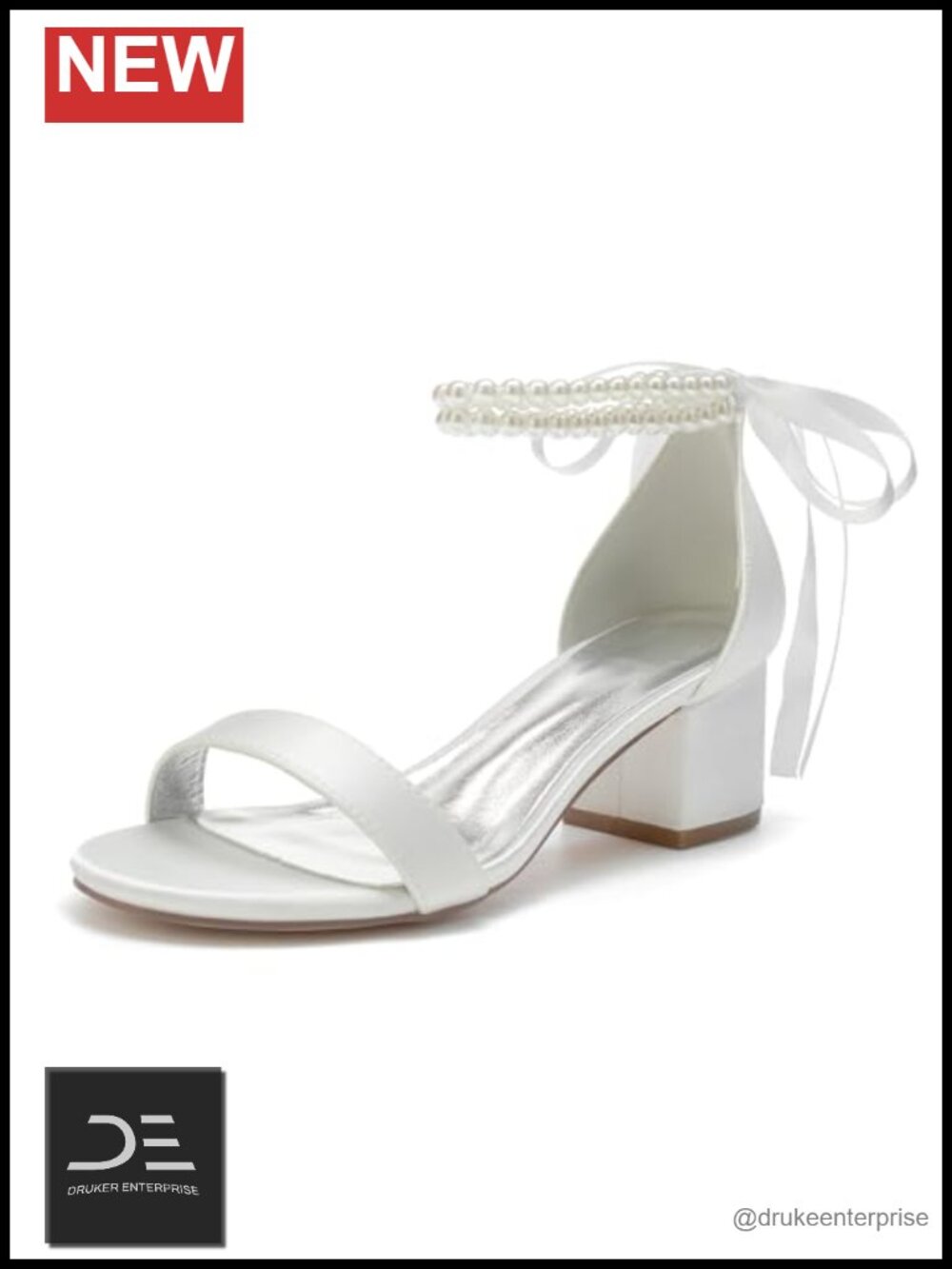 Women's Pearl Satin Low Block Heel Wedding Bridal Party Shoes